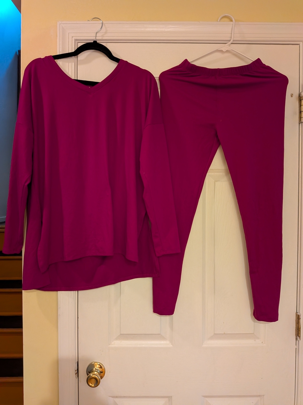 Zenana Outfitters Magenta V-Neck Top and Leggings Set